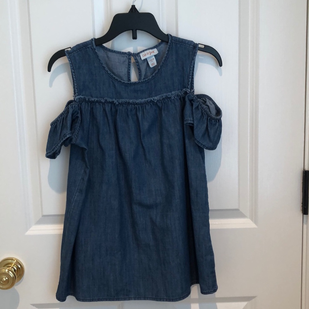 Girls cat and jack off the shoulder denim shirt